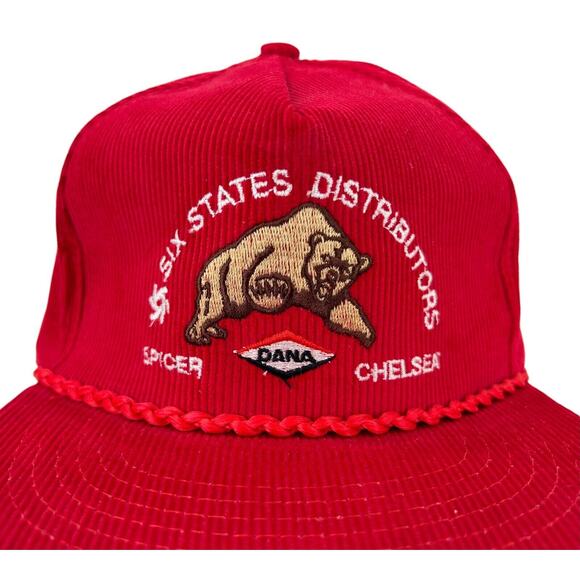 Vtg Six States Distributors Corduroy Snapback Trucker Hat Cap Headliner 80s Red - Picture 7 of 11